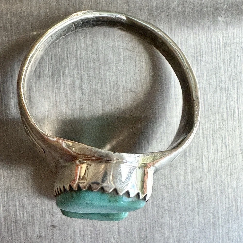 Mens Turquoise Navajo Band Sz 9 Two Stone Ring 21mm Signed ML Handmade‎ Native